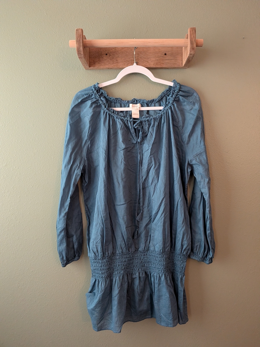 Sundance Boat Neck Blue Blouse Tunic Lightweight 100% Cotton Sz L Peasant